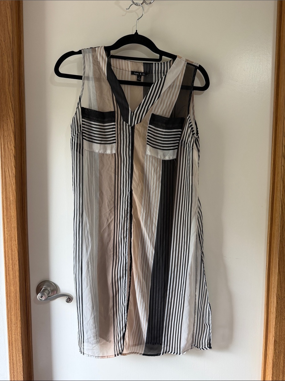 Sami & Jo Black and Beige Striped Swimsuit Cover Up